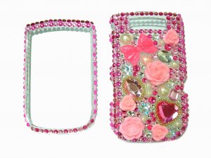 Bling Rhinestone Crystal Pink Heart Flower Case Cover for Blackberry 9800 Torch B004