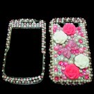 Bling Rhinestone Crystal Pink Flower Ribbon Case Cover for Blackberry 9700 9780 Bold