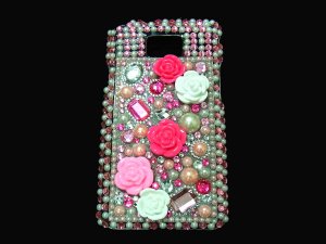 Bling Rhinestone Crystal Pink Flower Case Cover for Samsung i9100 Galaxy S 2 II