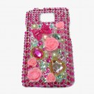 Bling Rhinestone Crystal Dark Pink Flower Case Cover for Samsung i9100 Galaxy S 2 II