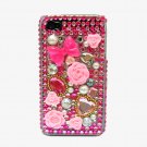 Bling Rhinestone Crystal Dark Pink Flower Hard Case Cover for Apple iPhone 4 4G 4S