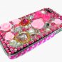 Bling Rhinestone Crystal Dark Pink Flower Hard Case Cover for Apple iPhone 4 4G 4S