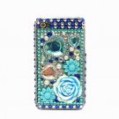 Bling Rhinestone Crystal Blue Flower Heart Hard Case Cover for Apple iPhone 4 4G 4S