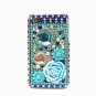 Bling Rhinestone Crystal Blue Flower Heart Hard Case Cover for Apple iPhone 4 4G 4S