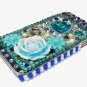 Bling Rhinestone Crystal Blue Flower Heart Hard Case Cover for Apple iPhone 4 4G 4S
