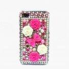 Bling Rhinestone Crystal Pink Ribbon Flower Hard Case Cover for Apple iPhone 4 4G 4S