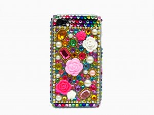 Bling Rhinestone Crystal Multi Color Flower Hard Case Cover for Apple iPhone 4 4G 4S