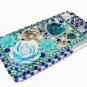 Bling Rhinestone Crystal Blue Flower Case Cover for Samsung i9000 Galaxy S