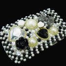 Bling Rhinestone Crystal Black Flower Pearl Heart Case Cover for Blackberry 9900 9930 Bold BH