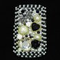 Bling Rhinestone Crystal Black Flower Pearl Heart Case Cover for Blackberry 9900 9930 Bold BH