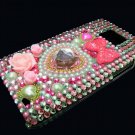 Bling Rhinestone Crystal Pink Heart Flower Pearl Case Cover for Samsung i9100 Galaxy S 2 II