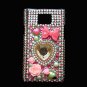 Bling Rhinestone Crystal Pink Heart Flower Pearl Case Cover for Samsung i9100 Galaxy S 2 II