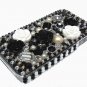 Bling Rhinestone Black White Flower Hard Case Cover for Apple iPhone 4 4G 4S FB