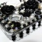 Bling Rhinestone Black White Flower Hard Case Cover for Apple iPhone 4 4G 4S FB