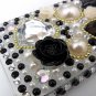 Bling Rhinestone Black Heart Flower Pearl Hard Case Cover for Apple iPhone 4 4G 4S