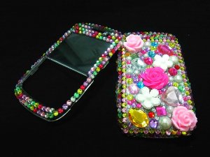 Bling Rhinestone Crystal Rainbow Flower Case Cover for Blackberry 8520 8530 Curve
