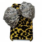 Bling Crystal Velvet Leopard Gold Silver Ribbon Bow Back Case Cover for Apple iphone 4 4G 4S BB