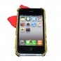 Bling Crystal Velvet Leopard Gold Red Bow Ribbon Back Case Cover for Apple iphone 4 4G 4S A1b