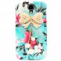 Bling Crystal Pearl Bow Flower Blue Hard Case Cover For Samsung i9500 Galaxy S4 BW