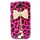 Bling Crystal Leopard Pink Pearl Bow Case Cover For Samsung i9500 Galaxy S4 BP