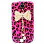 Bling Crystal Leopard Pink Pearl Bow Case Cover For Samsung i9500 Galaxy S4 BP