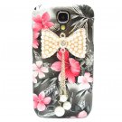 Bling Crystal Pearl Bow Pink Flower Black Hard Case Cover For Samsung i9500 Galaxy S4 BP