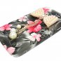 Bling Crystal Pearl Bow Pink Flower Black Hard Case Cover For Samsung i9500 Galaxy S4 BP