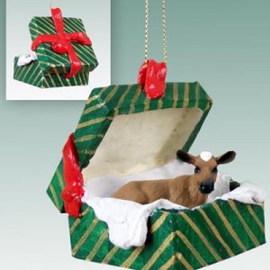 Guernsey Cow Green Gift Box Ornament