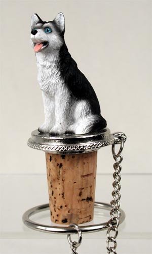 DTB17A Husky, Black & White, Blue Eyes Bottle Stopper