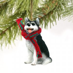 DTX17B Husky, Black & White, Brown Eyes Christmas Ornament