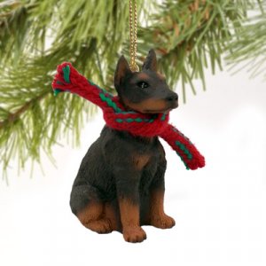 DTX25B Doberman, Red Christmas Ornament