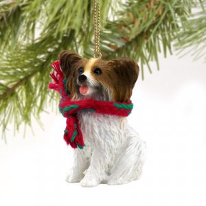 DTX47A Papillon, Brown & White Christmas Ornament