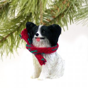 DTX47B Papillon, Black & White Christmas Ornament