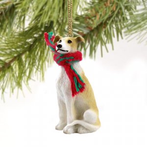 DTX54D Greyhound, Tan & White Christmas Ornament