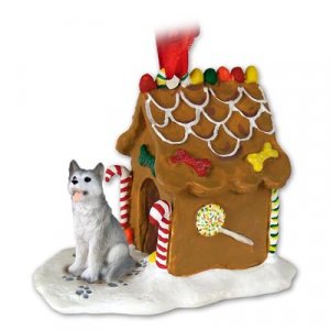 GBHD17D Husky, Gray & White, Brown Eyes Ginger Bread House