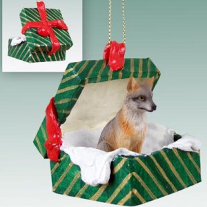 GGBA27B Fox, Gray Green Gift Box Ornament
