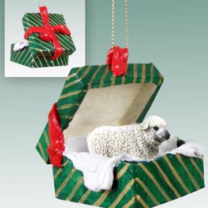 GGBA49 Sheep, White Green Gift Box Ornament