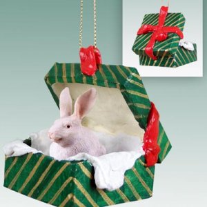 GGBA51 Rabbit, White Green Gift Box Ornament