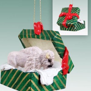 GGBA80 Buffalo, White  Green Gift Box Ornament