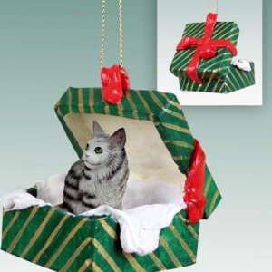 GGBC16 Maine Coon Silver Green Gift Box Ornament