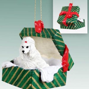 GGBD01A Poodle, White Green Gift Box Ornament