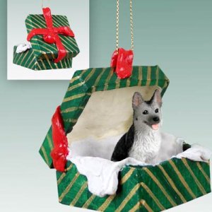 GGBD08B German Shepherd, Silver & Black Green Gift Box Ornament