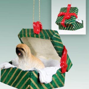 GGBD10B Lhasa Apso, Brown Green Gift Box Ornament