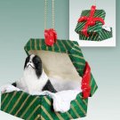GGBD110A Japanese Chin, Black & White Green Gift Box Ornament