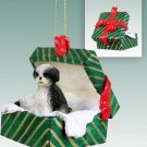 GGBD128D Shih Tzu, Black & White, Sport cut Green Gift Box Ornament