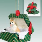 GGBD17C Husky, Red & White, Blue Eyes Green Gift Box Ornament