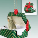 GGBD17D Husky, Gray & White, Brown Eyes Green Gift Box Ornament