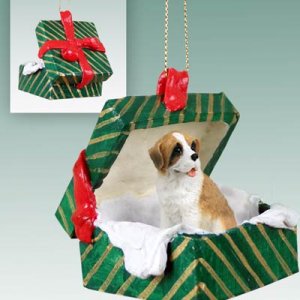 GGBD31 Saint Bernard, Rough Coat Green Gift Box Ornament
