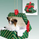 GGBD47A Papillon, Brown & White Green Gift Box Ornament
