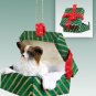 GGBD47A Papillon, Brown & White Green Gift Box Ornament